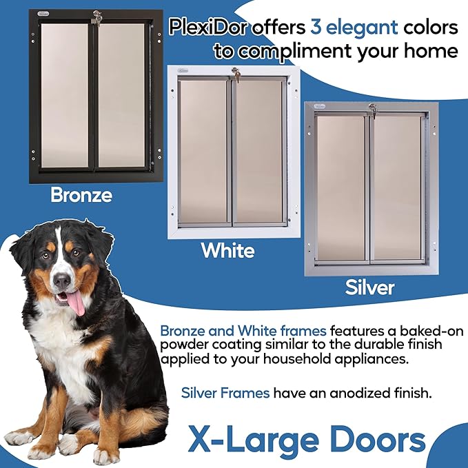 PlexiDor Performance Pet Doors for Dogs and Cats - Door Mount Dog Door with Lock and Key - Bronze, X-Large Sizes