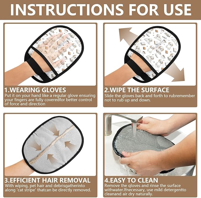 Pet Grooming Gloves Reusable Dog & Cat Hair Remover for Furniture, Car Interiors Multi-Surface Deshedding Tool for Carpets, Bedding & Home Cleaning