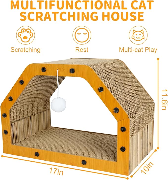 Cardboard Cat House - Large Cardboard Cat Scratcher Cozy Cats Lounger as Tunnel and Sofa, Cat Scratcher for Indoor Cats, Safe & Secure