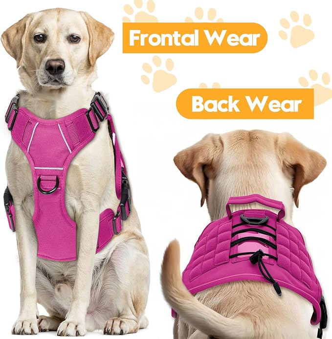 Heavy-Duty Tactical Dog Harness for Large Dogs, No Pull Adjustable Reflective Pet Vest with Molle System, K9 Military-Grade Control for Service Training, Outdoor & 10+ Breeds, Pink, X-Large