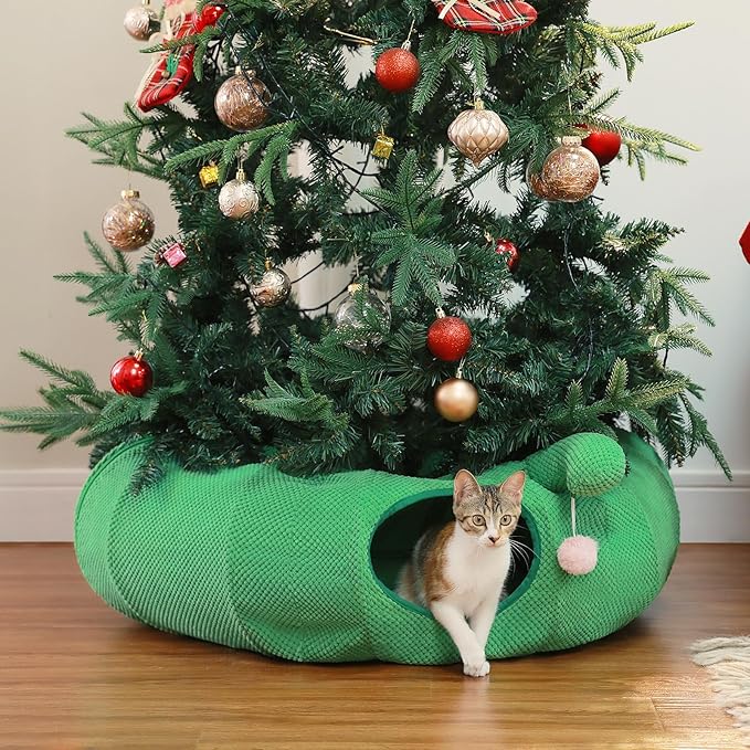 PEQULTI Cat Tunnel, Cactus Cat Tunnel with Flower Bed for Indoor Cats, Cat Donut Tunnel, Round Tube Toys Cute Tube for Kittens, Puppies, Rabbits and Ferrets, Green
