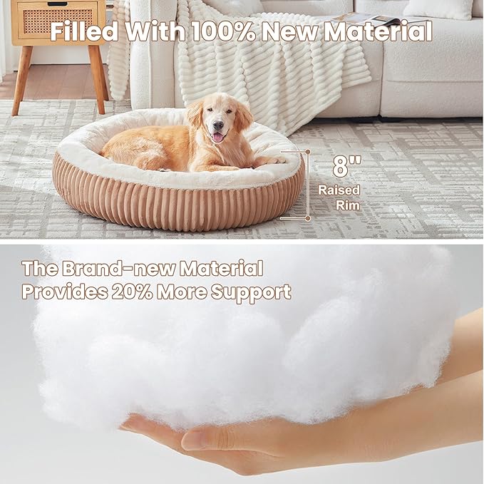 36 inches Donut Dog Bed for Large Dogs - Calming Round Pet Bed with Removable Cover,Washable Milk Plush Faux Fur, Fits Pets up to 80 lbs(Brown,Large)