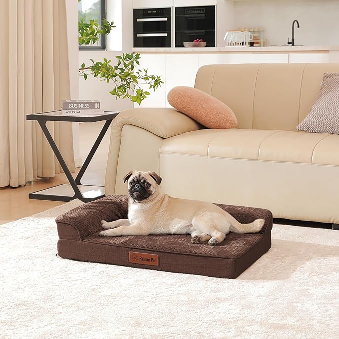 Orthopedic Dog Bed for Small and Medium Dogs, Memory Foam Pet Bed with Washable Removable Cover, Nonskid Bottom, Waterproof, for Indoor, Outdoor, Crate ＆ Car Use, 30x20x6 Inches, Brown Grey