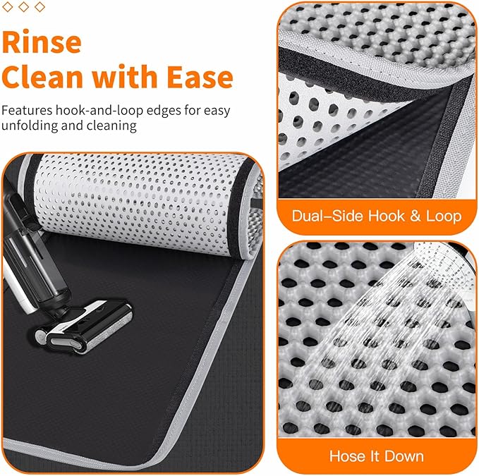 Cat Litter Box Mat for Small Cats, Double Layer Honeycomb Cat Litter Trapping Mats, Waterproof Urine Proof Non-Slip Litter Pad for Indoor Kitty Cat Litter Rug, Easy to Clean Grey (23.6'' x 14.9'')