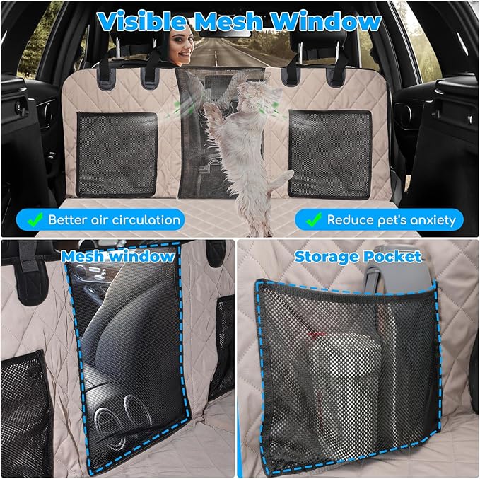URPOWER Back Seat Extender for Dogs - Hard Bottom Dog Car Seat Cover Holds 550 lbs, Waterproof Dog Hammock Dogs Bed for Cars, SUVs, Pet Backseat Protector with Mesh Window & Large Space