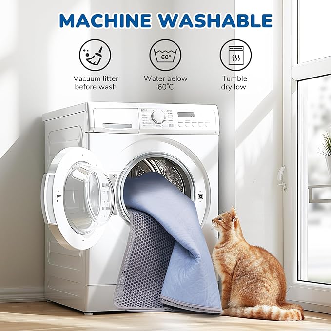 BurgeonNest Cat Litter Mat 30" x 24", Upgraded Felt & Fabric Material Cat Trapping Mat for Fewer Creases, Holds 1-2 Litter Boxes, Urine-Proof, Machine Washable, Non-Slip, Soft on Paws, Grey