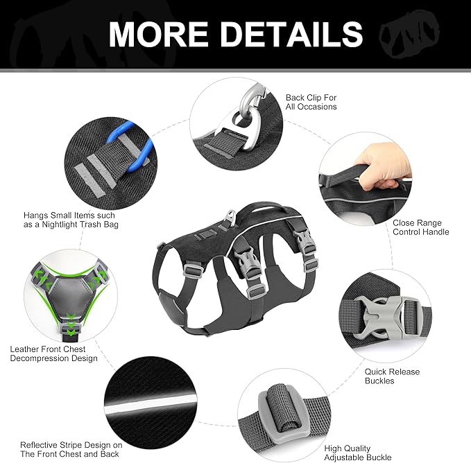 Escape Proof Dog Harness Small Sized Dog, Reflective No Pull Dog Vest with Handle, Lightweight Full Body Pet Harness Adjustable for Walking,Training(Black,Chest:16-27")