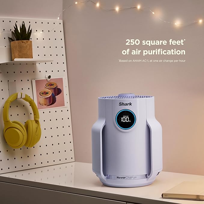 Shark Air Purifier for Home, NeverChange Compact Pro, for Bedroom, Nursery, Home Office, Dorm, HEPA-Exceeding Filter, Captures Pollutants, Pet Dander, Dust, Odor, Smoke, and More, HP072PL, Lilac