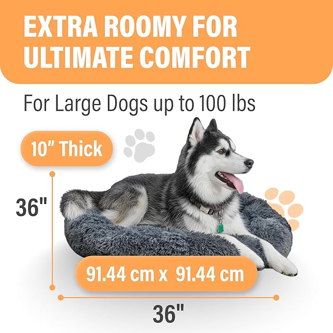 Active Pets X-Lg Dark Grey Dog Bed Up to 100lbs, Calming Orthopedic Pet Bedding for Anxiety Relief, Joint Support & Comfort, Washable Dog Furniture