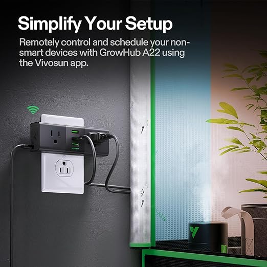 VIVOSUN GrowHub Outlet Controller A22 with Temperature and Humidity Sensor Probe, Smart Environmental WiFi-Controller, Smart Plug, Thermostat, 15A 1800W, Compatible with Vivosun App for Grow Tent