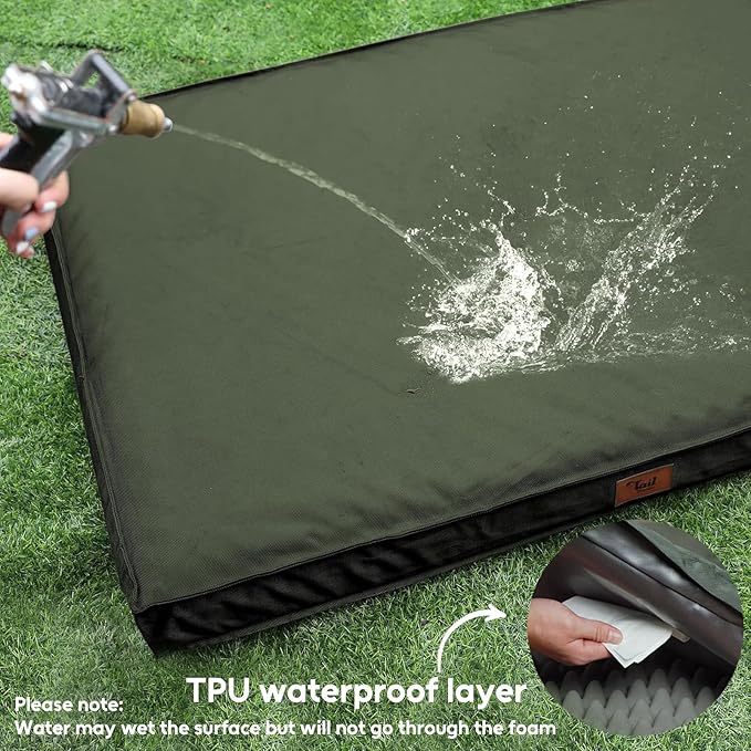 Outdoor All Weather Large Dog Bed, Waterproof Dog Bed for Large Dogs 36x27 Inch, Orthopedic Egg Crate Foam Pet Bed with Washable Removable Oxford Cooling Cover, Dark Green