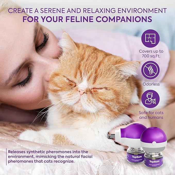 TopSum Cat Pheromones Calming Diffuser: 1 Diffuser & 3 Refills Top Value Kit Cat Calming Diffuser – Helps Reduce Scratching Peeing Meowing Hiding Urine Marking Aggression