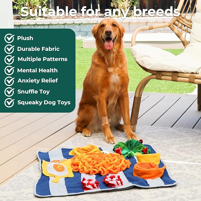 Snuffle Mat for Dogs, X-Large Dog Snuffle Mat 27” x 27”, Plush Enrichment Toy Slow Feeder, Puppy Puzzle to Keep Them Busy, Machine Washable, All Dog Sizes