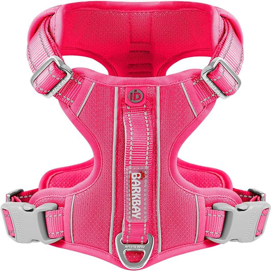 BARKBAY Dog Harness No Pull with ID Tag Pocket - Heavy Duty, Reflective, Easy Control for Large Dogs(Pink,L)