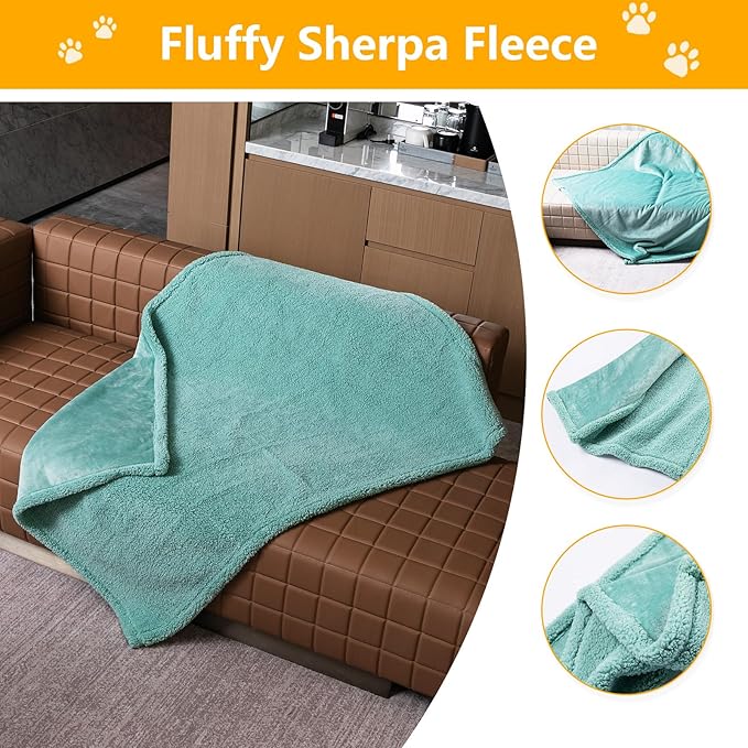 Green Dog Blanket for Pet Bed Cover Reversible Waterproof Puppy Fleece Blankets Leakproof Sofa Couch Cover Doggie Cat Pet Blanket for Warm Fluffy Washable Mat-Green,XL