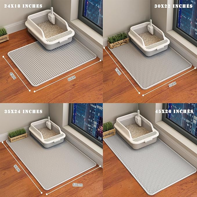 HCY&WLD Cat Litter Mat, Honeycomb Double Layer Cat Litter Trapping Mat, Waterproof Urine Proof Non-Slip, Scatter Control, Less Waste, Easier to Clean (Light Gray, 45" X 26")