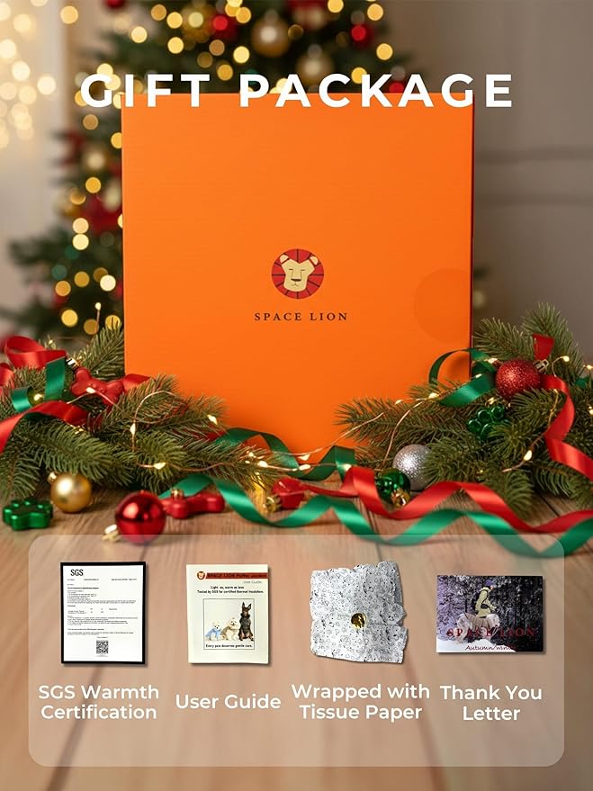 SPACE LION Dog Puffer Jacket, Down Winter Coat, Durable Outdoor Coat for Cold and Windy Conditions, Lightweight & Adjustable Fit Coats for Medium & Large Dogs, (Onyx Black, Size 16 Gift Box)