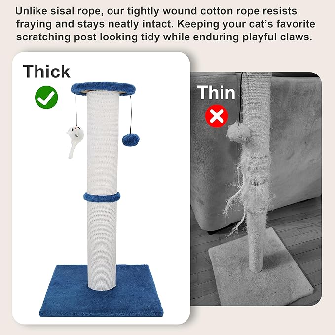 Cat Scratching Post 34 Inches Heavy Duty and Thicker Cat Scratching Post Sisal Rope with Hanging Ball and Mice Scratching Post for Indoor Cats and Adult(Navy Blue)