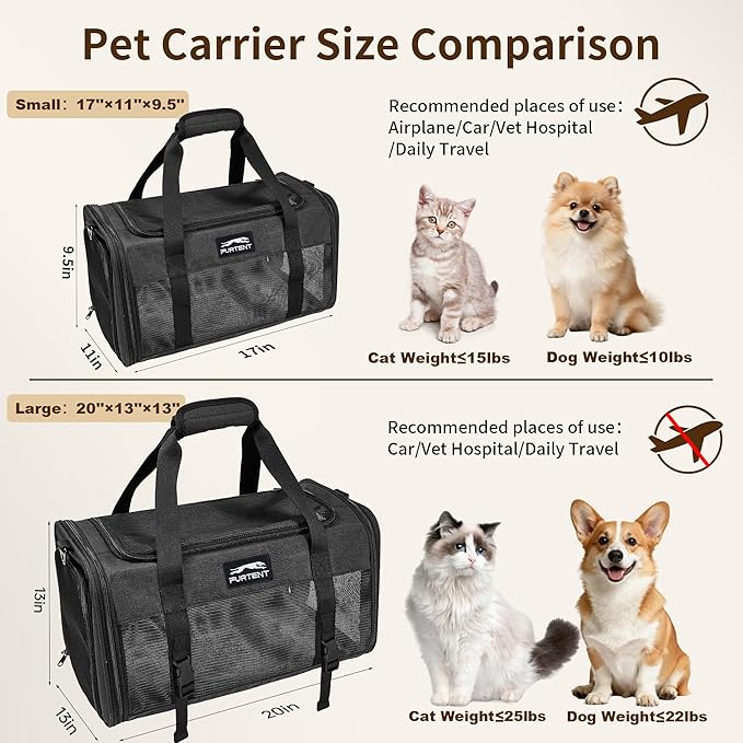 TSA Approved Pet Carrier in Cabin with Foldable Litter Box for Kittens and Small Dogs Fits Pets Up to 15 lbs, Animal Rabbit Puppy Soft Pet Carrier Portable Airline Approved, Travel for Comfort, Black