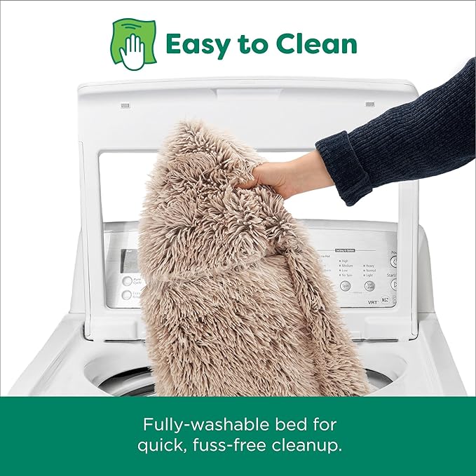 Furhaven 36" Round Calming Donut Dog Bed for Large/Medium Dogs, Refillable w/ Removable Washable Cover, For Dogs Up to 75 lbs - Shaggy Plush Long Faux Fur Donut Bed - Taupe, Large