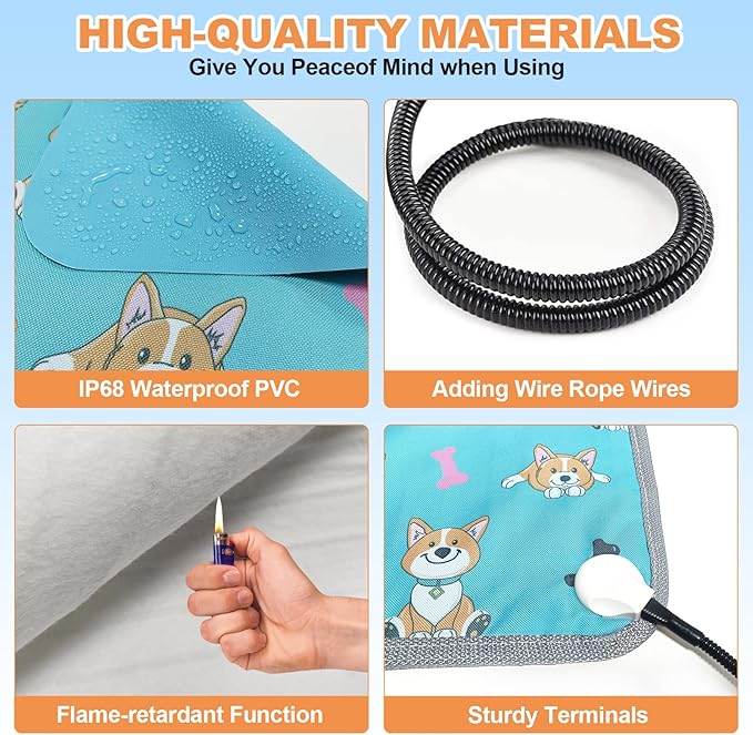 Dog Heating Pad 28x18 in with Thermostat, Heated Cat Bed Mat, Adjustable Temperature&Timer, Waterproof Cat Bed with Chew Resistant Cord