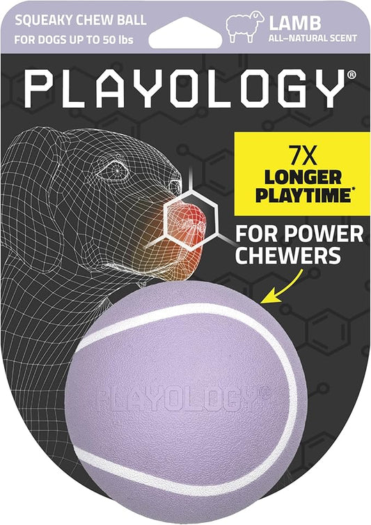 Playology Dog Toys | Squeaky Chew Ball - Bouncy Durable Floating Fetch Ball for Dogs | Medium Lamb Scented Toy - Easy to Clean and Made from Non Toxic Materials