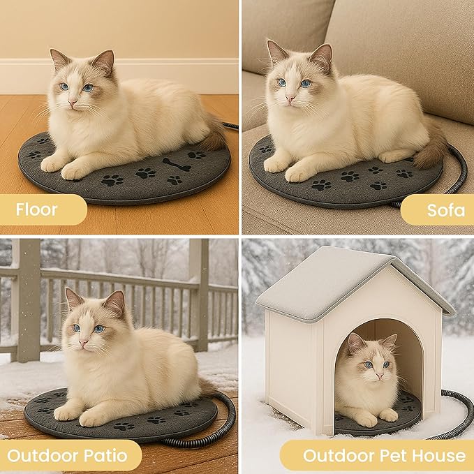 Heated Pet Pad for Dogs and Cats, Waterproof Heating Mat with Chew-Resistant Cord, Constant Warmth for Indoor & Covered Outdoor Use, Multiple Sizes and Colors (Grey, R: 16" × 16" × 1.3")