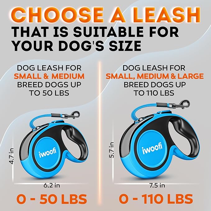 2025 New Retractable Dog Leash 16.4 ft – Heavy Duty for Dogs up to 110 lbs, Stainless Steel Spring, 360° Tangle-Free, One-Touch Lock Control, Soft Anti-Slip Handle – Strong, Durable Pet Leash (Bue)