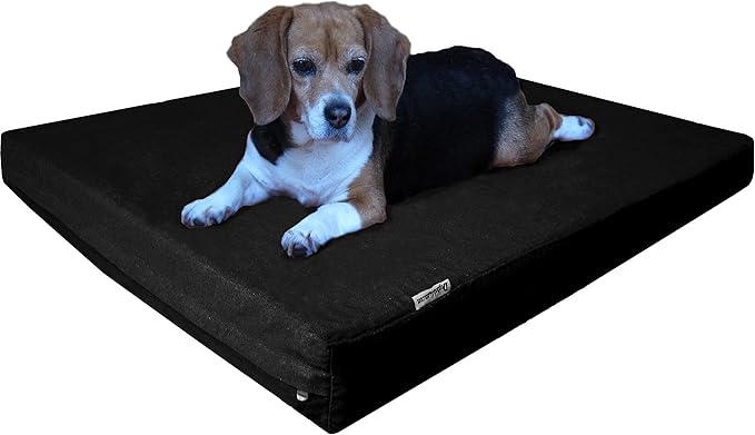 Dogbed4less Large Orthopedic Gel Infused Memory Foam Dog Bed, Waterproof Liner with Durable Canvas Cover, 41X27X4 Inch, Black (Fit 42X28 Crate)