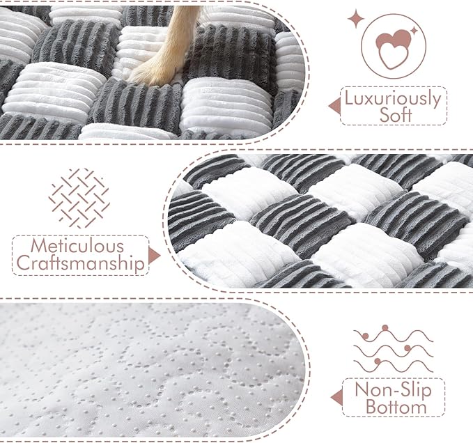 Dog Bed for Couch with Bolster, Comfy Couch Cover for Dogs Washable, Non-Slip Plush Furniture Protector, Calming Fuzzy Lounge Mat, Pet Sofa Accessories (Grey, Large)