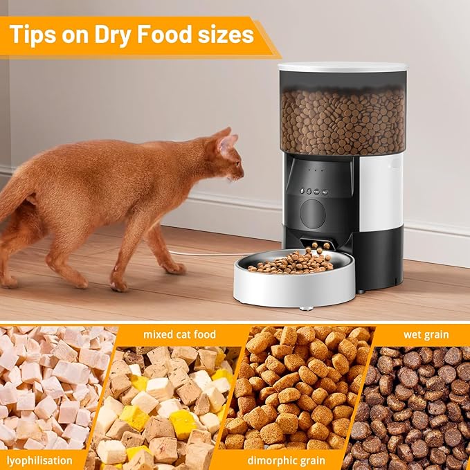 Ducksky Automatic Cat Feeder, 2.4Ghz WiFi Timed Dog Food Dispenser with APP Control, 3L Auto Dry Food Feeders for Pets, Programmable Portion Control, 10 Meals/Day, 10s Voice Recorder (WiFi)