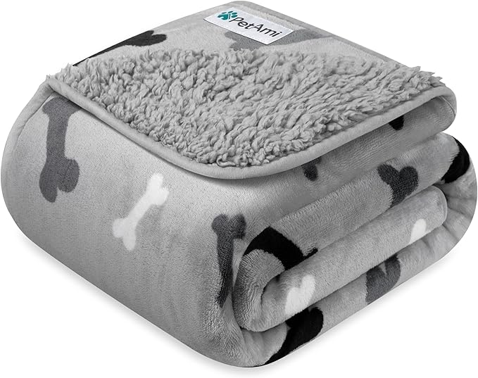 PetAmi Waterproof Dog Blanket for Medium Large Dogs, Pee Proof Pet Bed Couch Cover, Reversible Water Proof Blanket for Puppy Indoor Cat, Soft Dog Pee Crate Cover, Washable, 60x80 Bone Gray