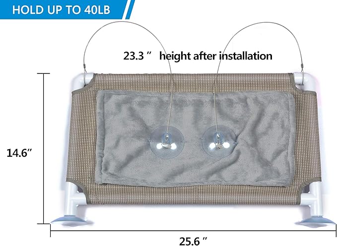 Cat Window Hammock – Mess-Free Waterproof Cats Window Perch for Large Cats, Strong Suction Cup Hammock with Flannel Cover, Indoor Cat Seat, Beige