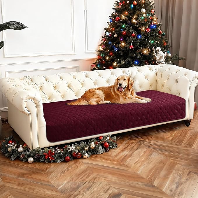 Waterproof Dog Blanket, Non-Slip Soft Pet Bed Cover, Couch Cover for Dogs Washable, Protects Sofa, Furniture, Crate, Car, Tear Resistant Leakproof Pet Blanket Christmas (30x70 Inch, Burgundy)