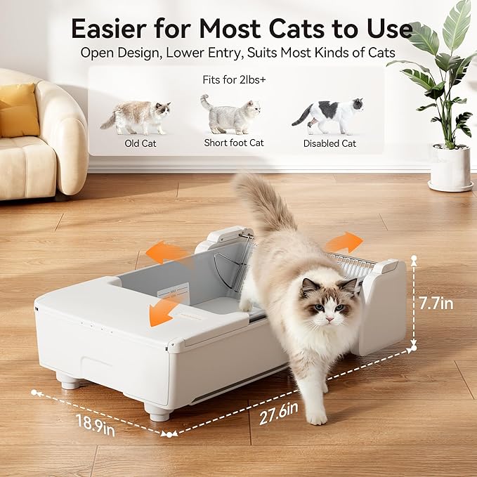 Meowant Automatic Litter Box, Self Cleaning Cat Litter Box with App Control, Open Top Cat Box for Multi Cats, Dual Rake, Works with Clumping Litter, Anti Pinch Safety Feature, Odor Control