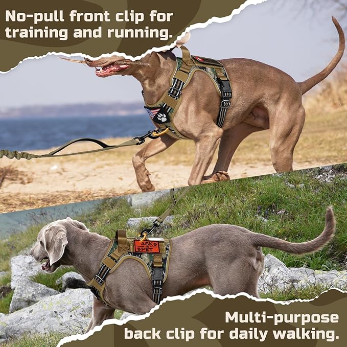 rabbitgoo Tactical Dog Harness for Large Dogs, No Pull Military Service Vest with Handle & Molle, Easy Control for Training Walking, Adjustable Reflective Straps, Brown camo, XL