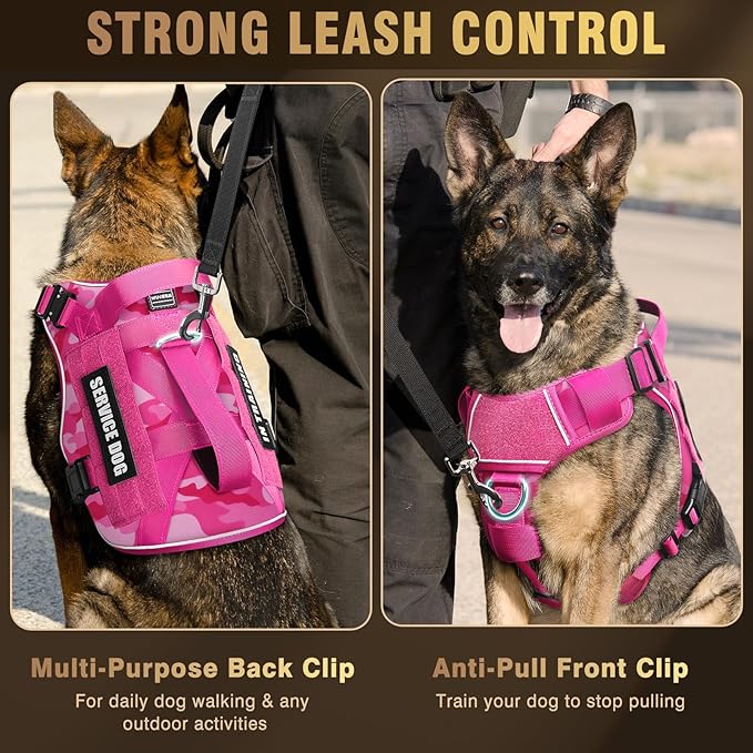 WINSEE Tactical Dog Harness for Large Dog, Heavy Duty Service Dog MOLLE Vest with 10 Pet Patches, No Pull Military Working Vest for Training Hunting Walking