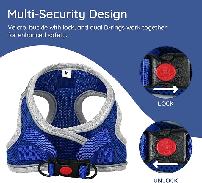 BELLA & PAL Step in Vest Harness for Small and Medium Dogs, No Pull Small Dog Harness with Leash Set, Comfortable Air Mesh Dog Vest Harness with Reflective Strip (Sapphire(Round Rope), L)