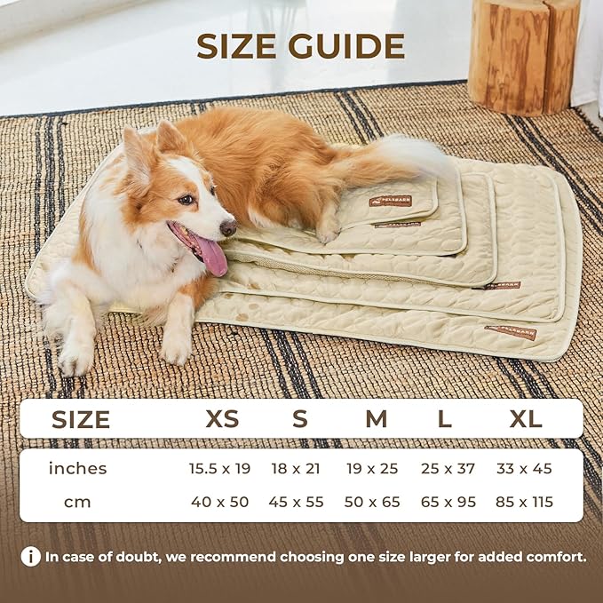 Pelsbarn Dog Cooling Mat- Ice Silk Summer Comfort, Self Cooling, Non-Slip Dog Pad, Durable & Washable, Mat for Large Dogs 25" x 37", Support Shelter Dogs with Every Purchase (Beige)