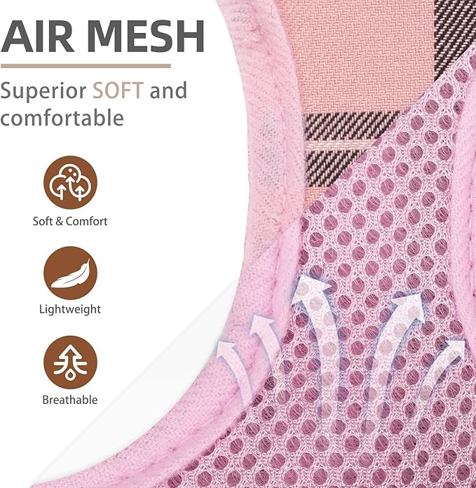 PUPTECK Soft Mesh Dog Harness and Leash Set Step-in Plaid Puppy Padded No Pull Vest Harness for XS Small Medium Sized Dogs Cats Outdoor Walking, Pink S