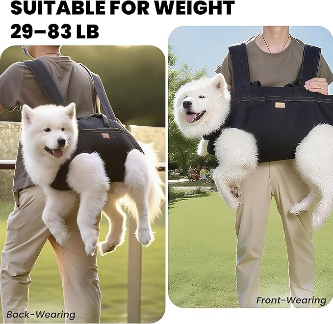 Dog Lift Harness Backpack Carrier for Large Dogs, Full Body Sling with Handle, Dog Harness for Joint Injuries, Arthritis, Ideal for Stairs, Elderly Dogs (Black X-Large 29-50 LBS)