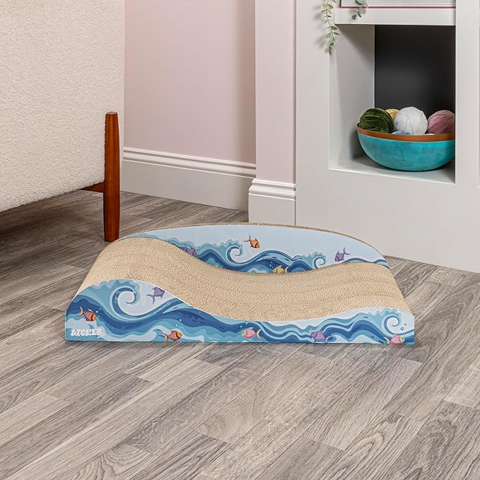 CSR1002A Kokomo 23.75" Coastal Cardboard Lounge Bed Cat Scratcher with Catnip, Blue