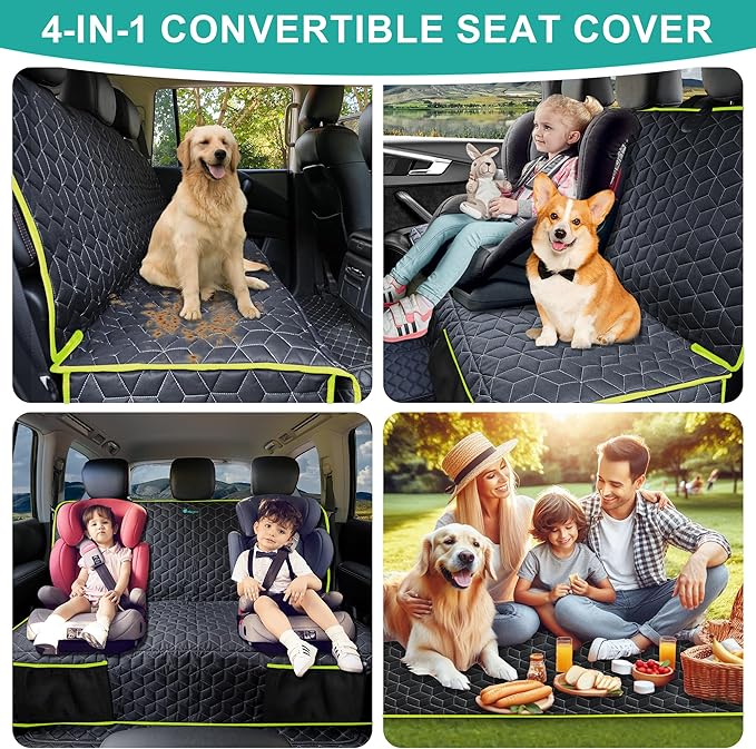 Dog Car Seat Covers for Ford f150/Ram1500/Nissan Frontier/Toyota Tacoma/GMC Canyon/Silverado, Waterproof Pet Back Seat Cover for Trucks, Scratchproof Nonslip Durable Rear Seat Cover for Dogs(Green)