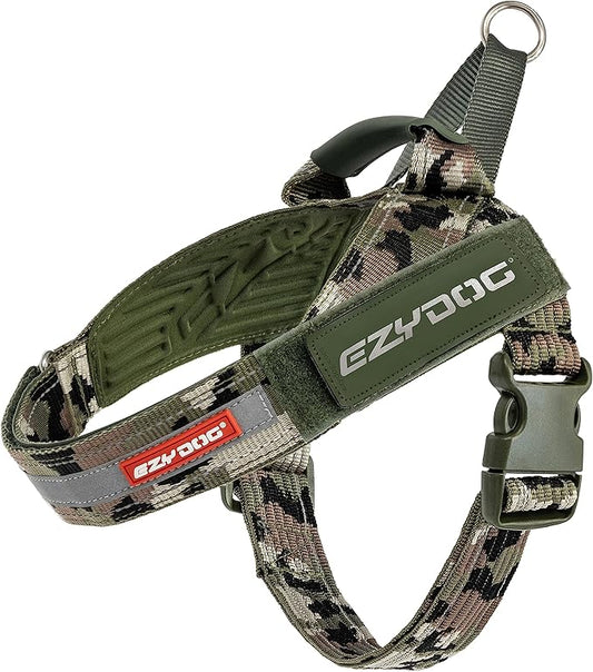 EzyDog Express Dog Harness - Adjustable Dog Harness for Large, Medium, and Small Dogs with Padded Ergonomic Anti-Chafing Design, Grip Handle, & Easy Side Buckle (Green Camo, S)