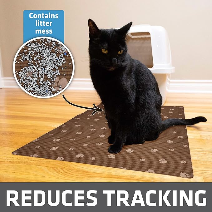 Drymate Original Cat Litter Mat, Contains Mess from Box, Protects Floors, Urine-Proof, Machine Washable, Soft on Kitty Paws, Absorbent, Waterproof (USA Made, Recycled Content) (20”x28”)(BrownTanPaw)