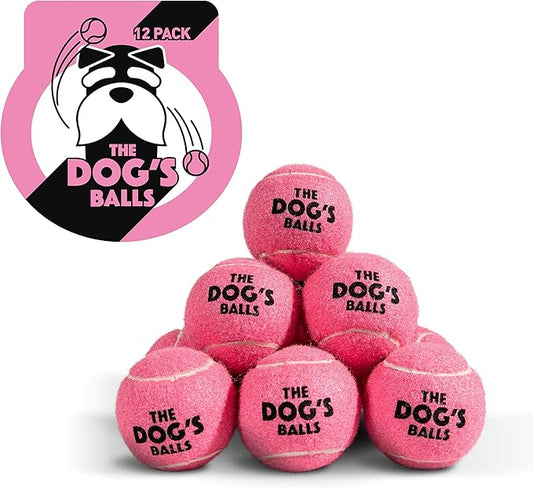 The Dog's Balls, Dog Tennis Ball, Pink 12-Pack, Strong Toy for Agility Training, Puppy Training, Play, Exercise & Fetch, 2.5 Inch Diameter