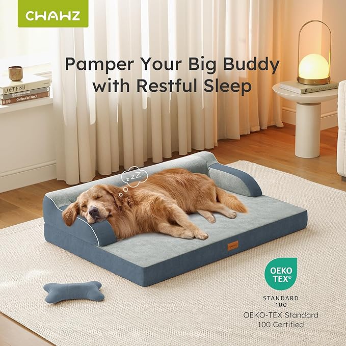 XL Orthopedic Dog Bed, Extra Large Dog Bed, Dual-Sided Pet Cooling Beds with Memory Foam Washable Cover Nonslip Bottom, Waterproof XLarge Pet Couch Beds with Bolsters, Dark Grey