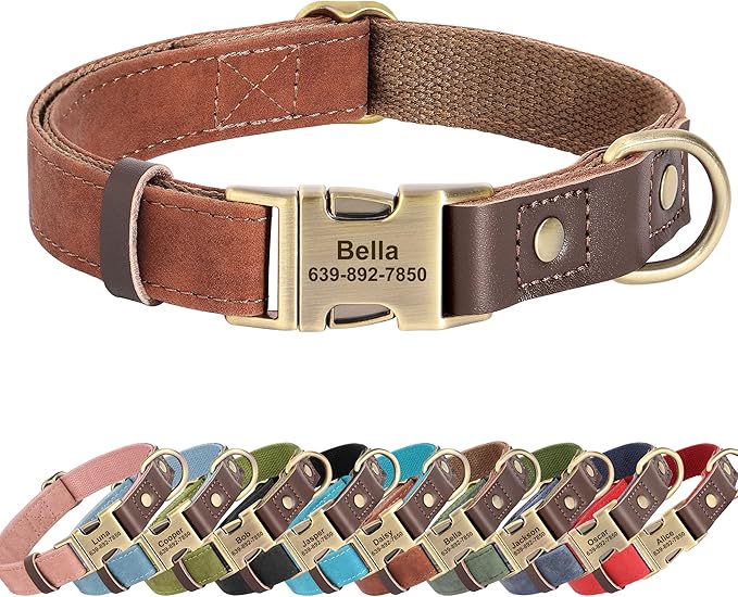 Personalized Dog Collars, Custom Soft PU Leather Dog Collar with Pet Name and Phone Number for Small Dogs, Adjustable and Durable Pet Collars with Quick Release Metal Buckle,S(10-15")