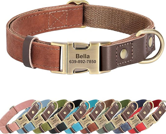 Personalized Dog Collars, Custom Soft PU Leather Dog Collar with Pet Name and Phone Number for Small Dogs, Adjustable and Durable Pet Collars with Quick Release Metal Buckle,S(10-15")