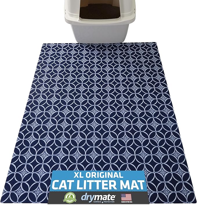 Drymate XL Original Cat Litter Mat, Contains Mess from Box, Protects Floors, Urine-Proof, Machine Washable, Soft on Kitty Paws, Absorbent, Waterproof (USA Made, Recycled Content)(29”x36”)(Indigo Blue)
